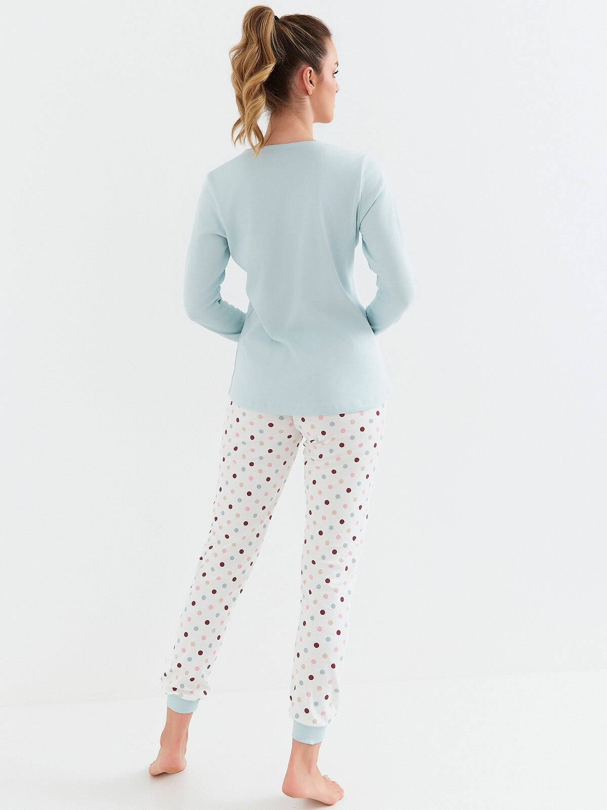 Pigiama donna in cotone interlock paula azzurro 433