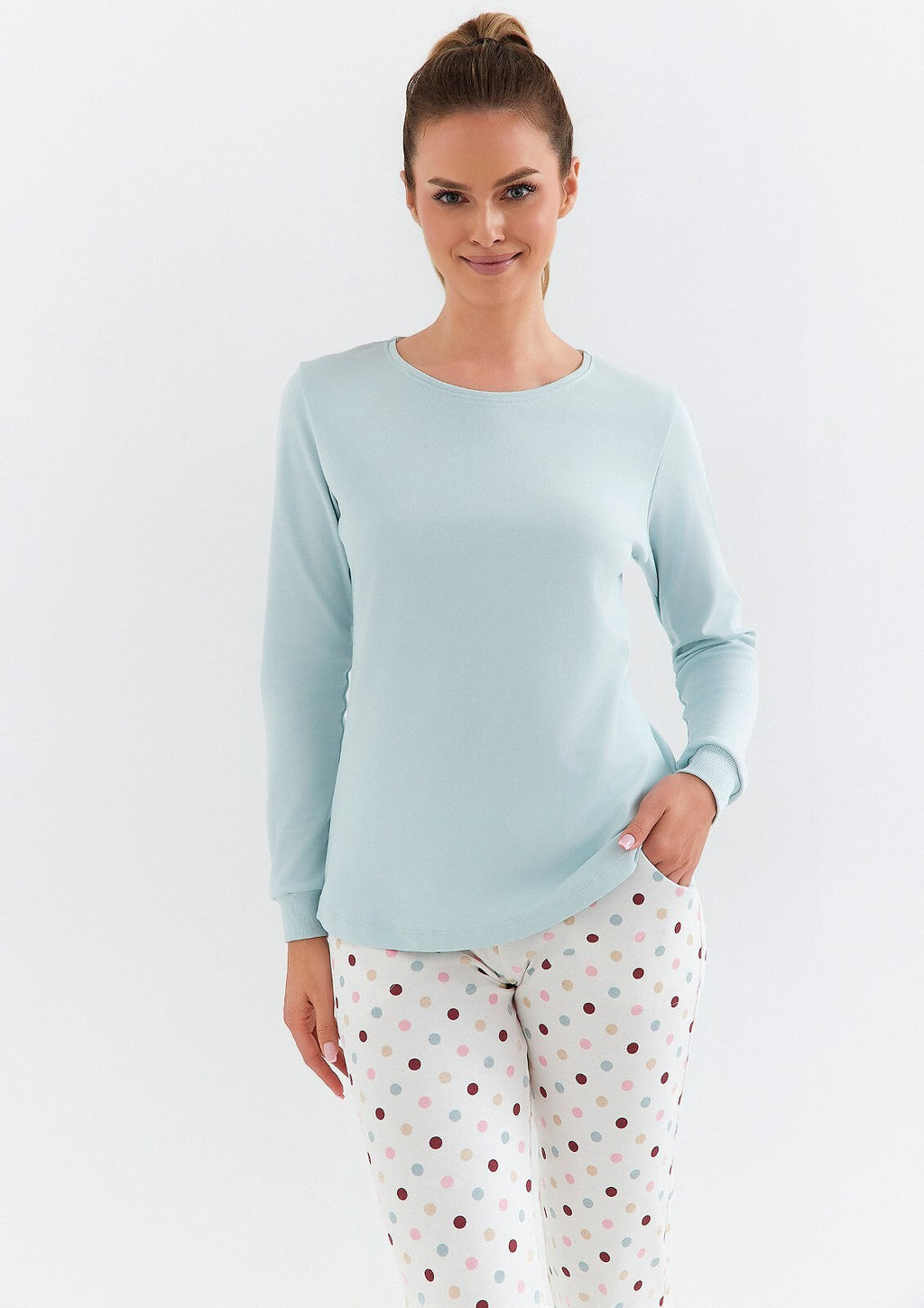 Pigiama donna in cotone interlock paula azzurro 433