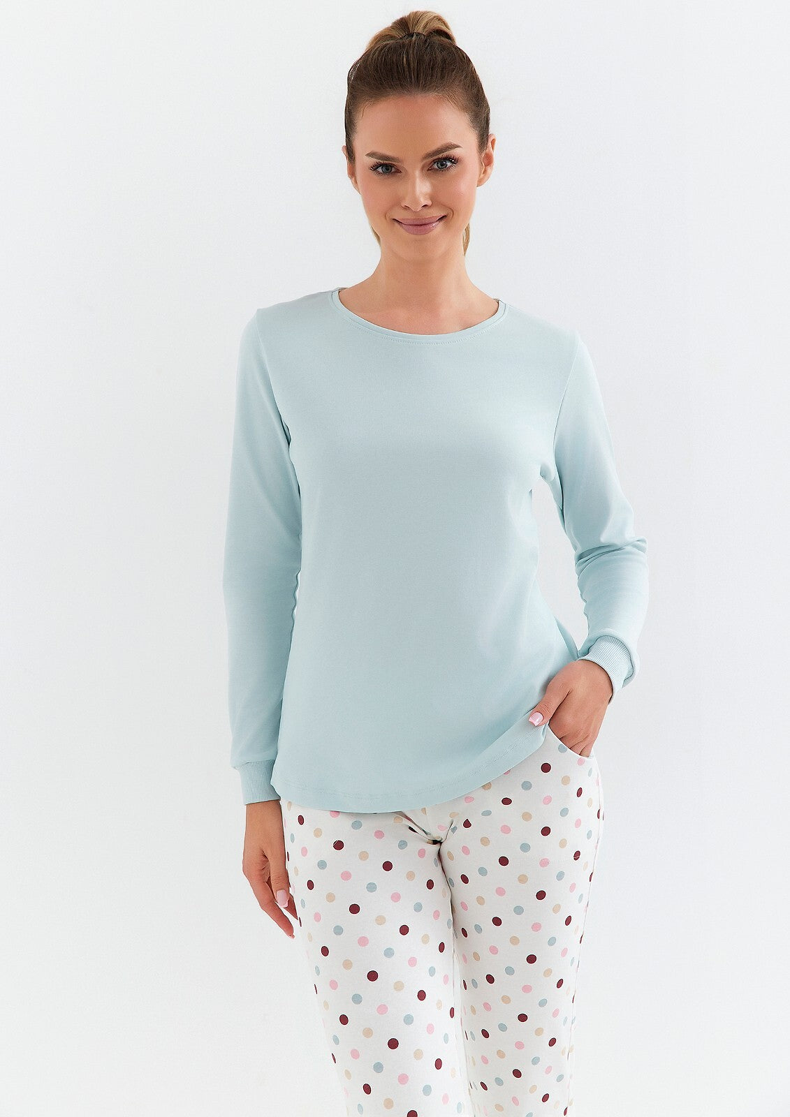 Pigiama donna in cotone interlock paula azzurro 433