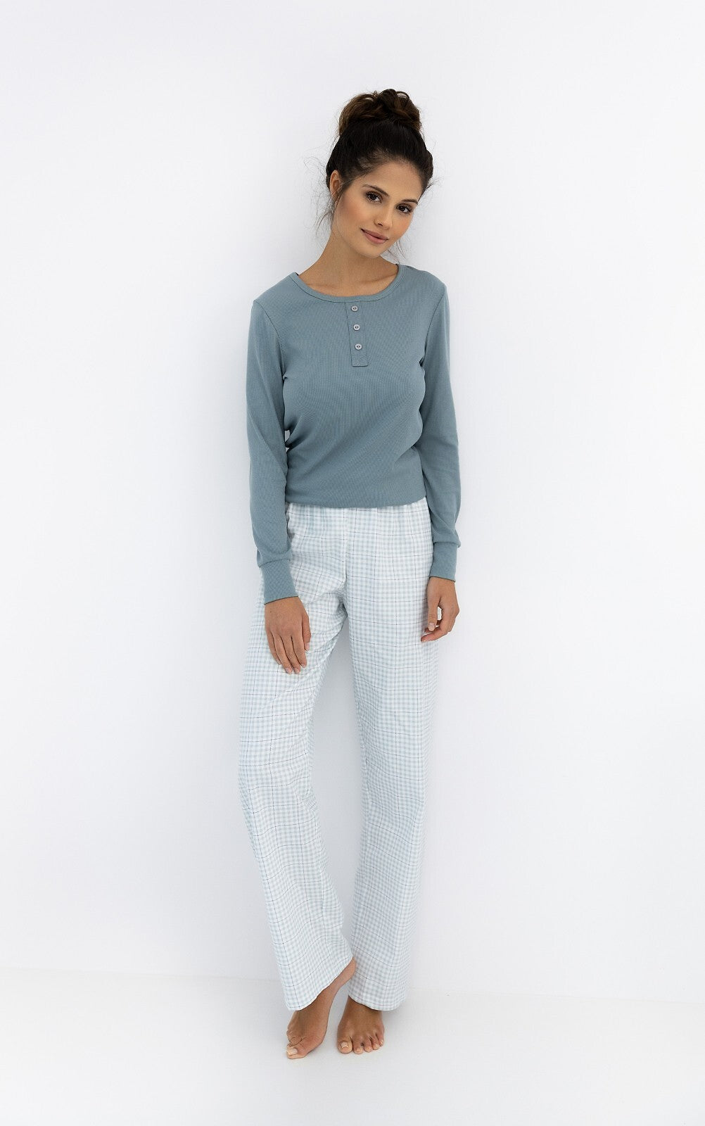Pigiama donna in misto cotone e viscosa con pantaloni