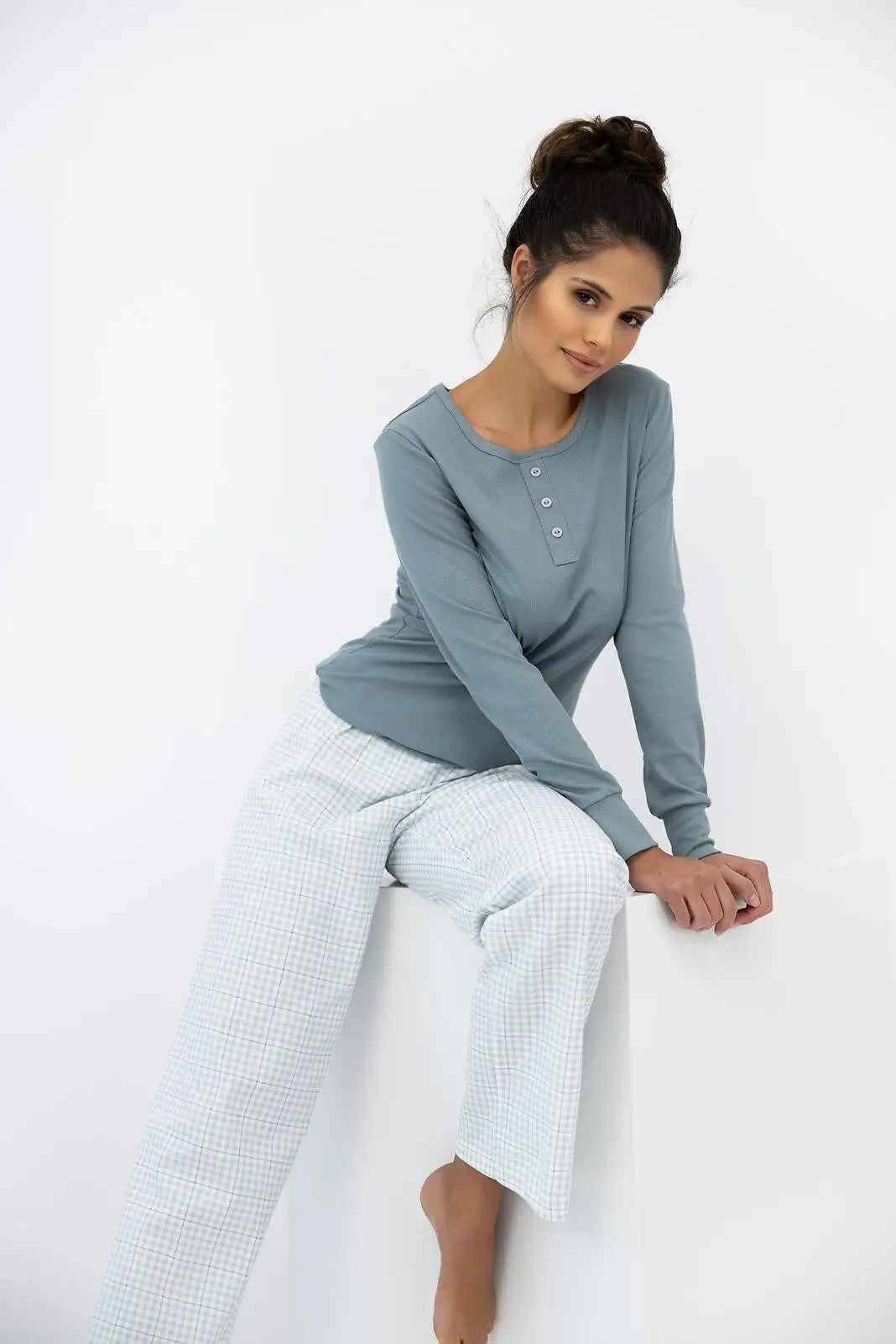 Pigiama donna in misto cotone e viscosa con pantaloni