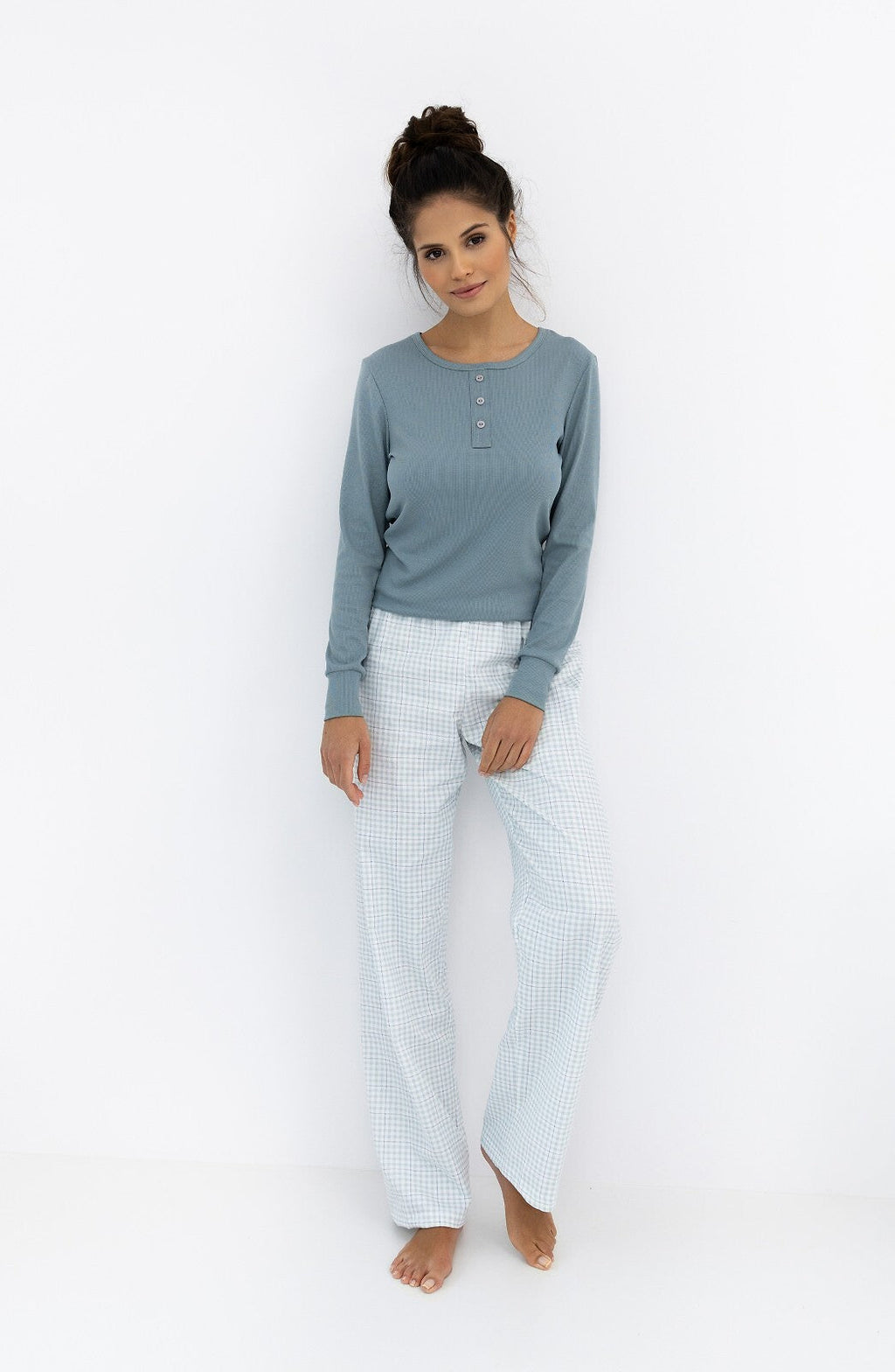 Pigiama donna in misto cotone e viscosa con pantaloni