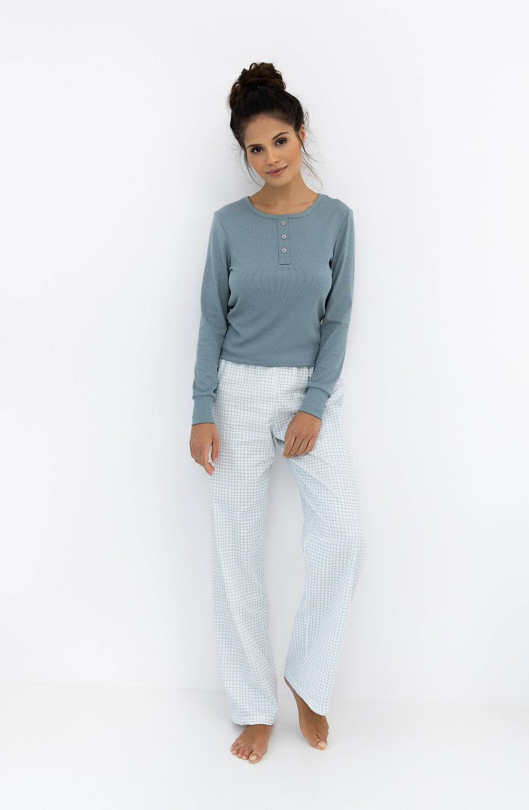 Pigiama donna in misto cotone e viscosa con pantaloni