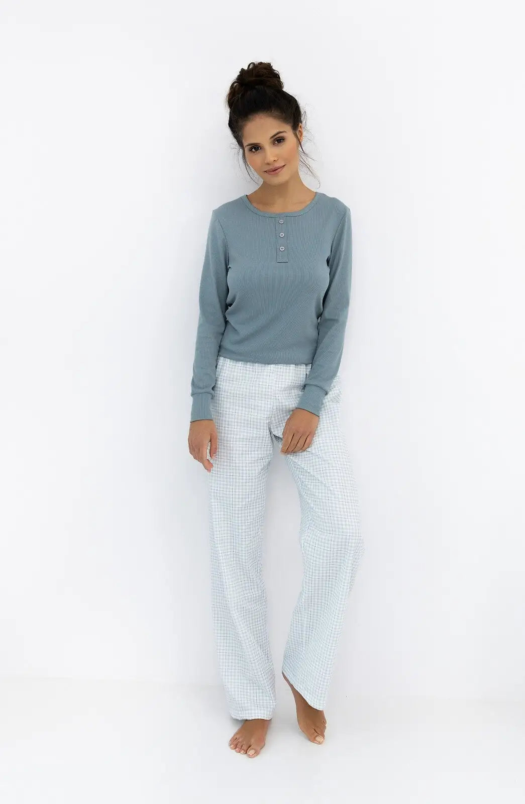 Pigiama donna in misto cotone e viscosa con pantaloni