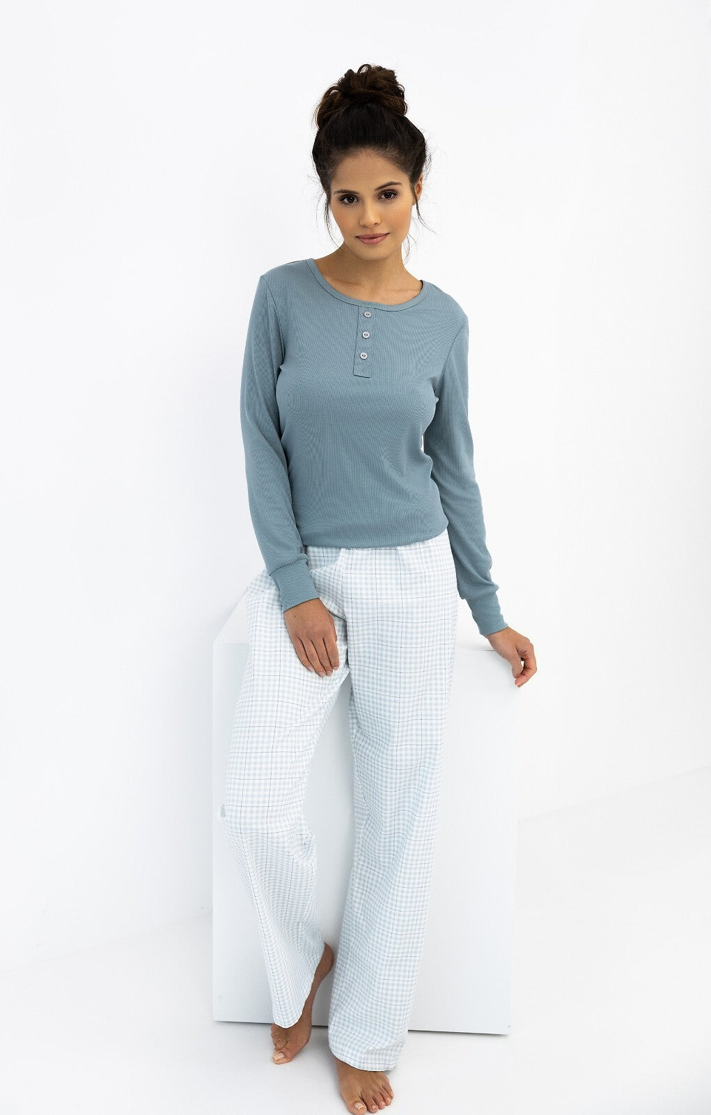 Pigiama donna in misto cotone e viscosa con pantaloni