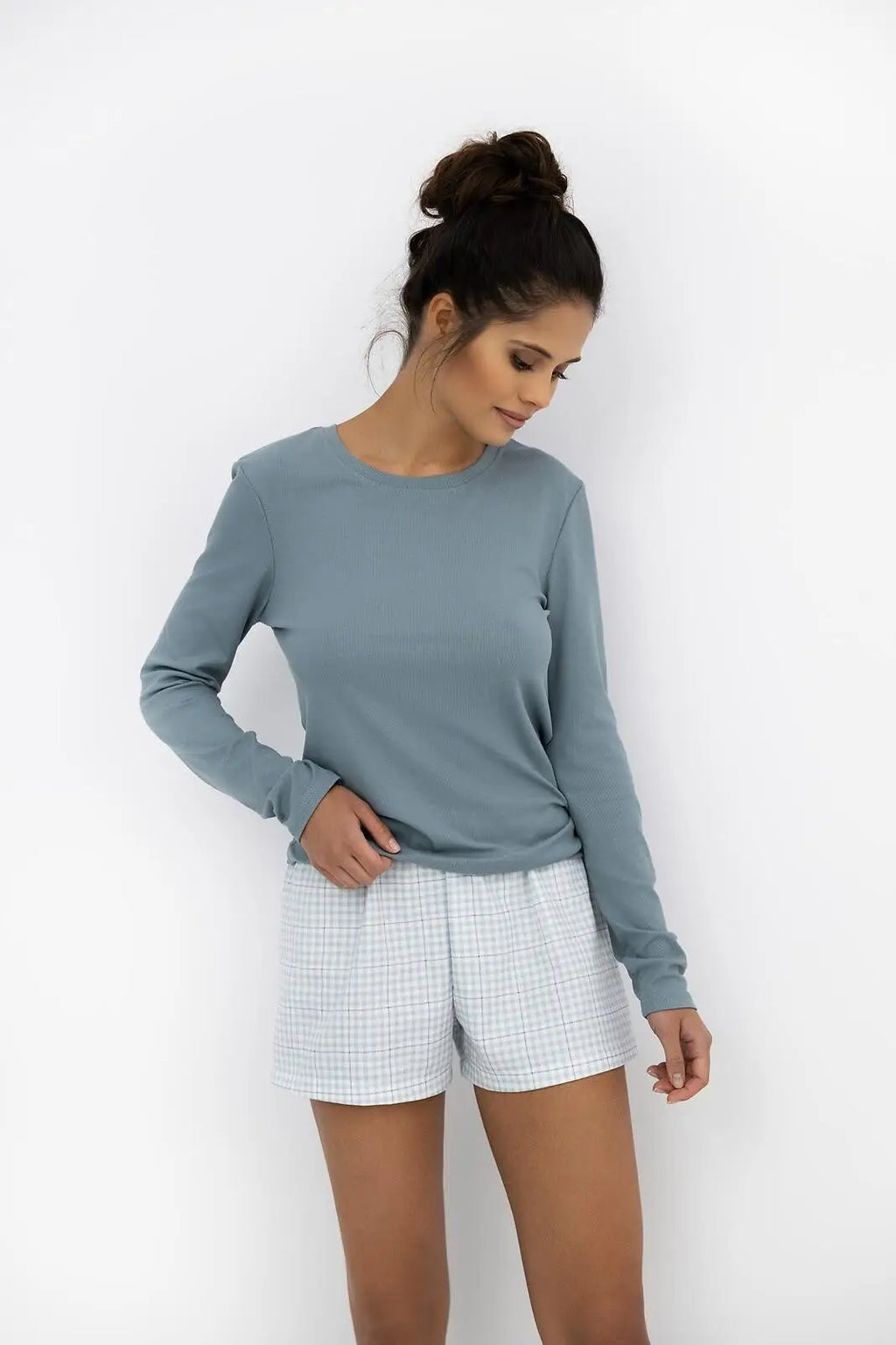 Pigiama donna in misto cotone e viscosa con shorts a quadri