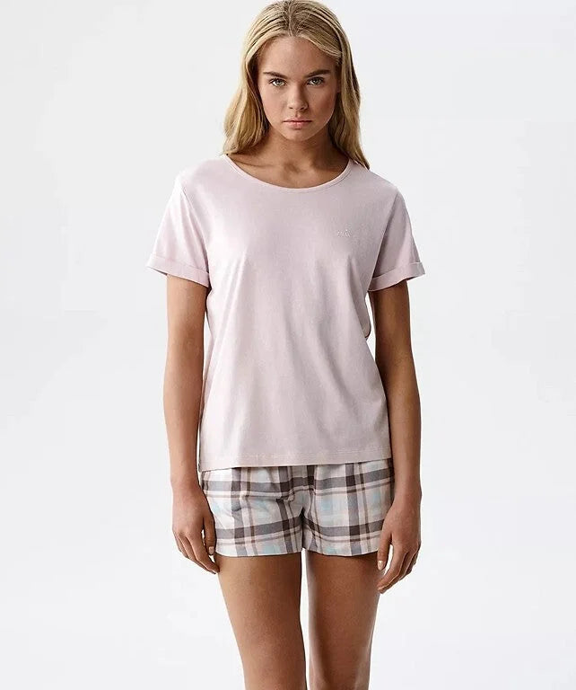 Pigiama da donna in modal e cotone con shorts a quadri