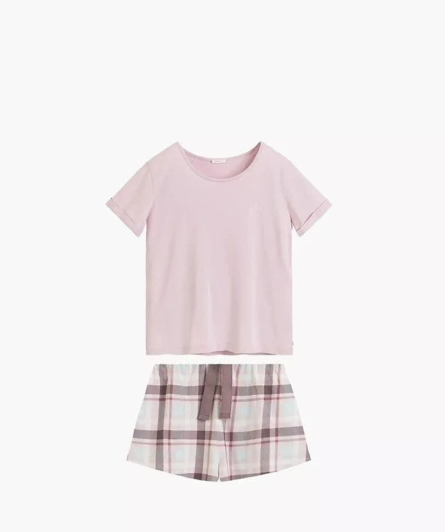 Pigiama da donna in modal e cotone con shorts a quadri