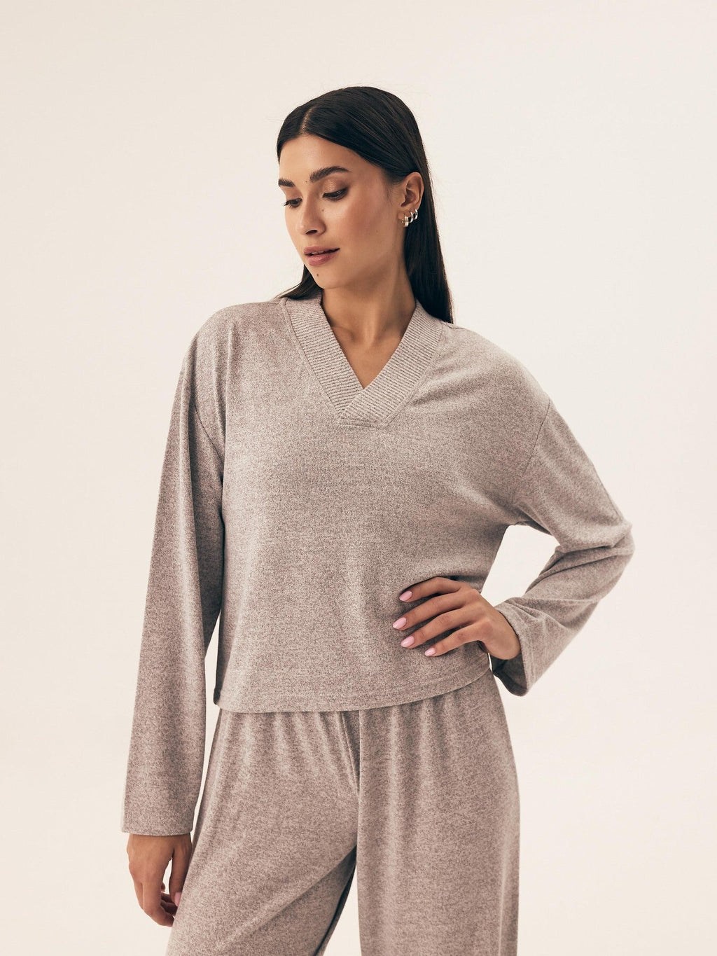 Pigiama da donna in tessuto mélange - fudge