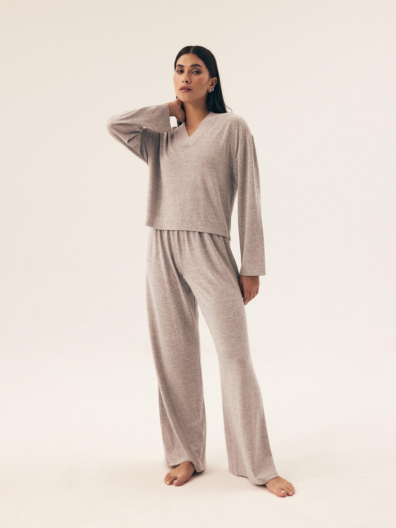 Pigiama da donna in tessuto mélange - fudge