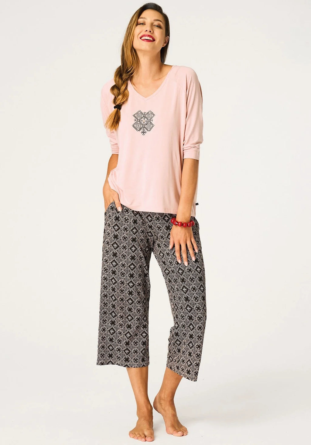 Pigiama donna in viscosa – maglia con stampa e pantaloni