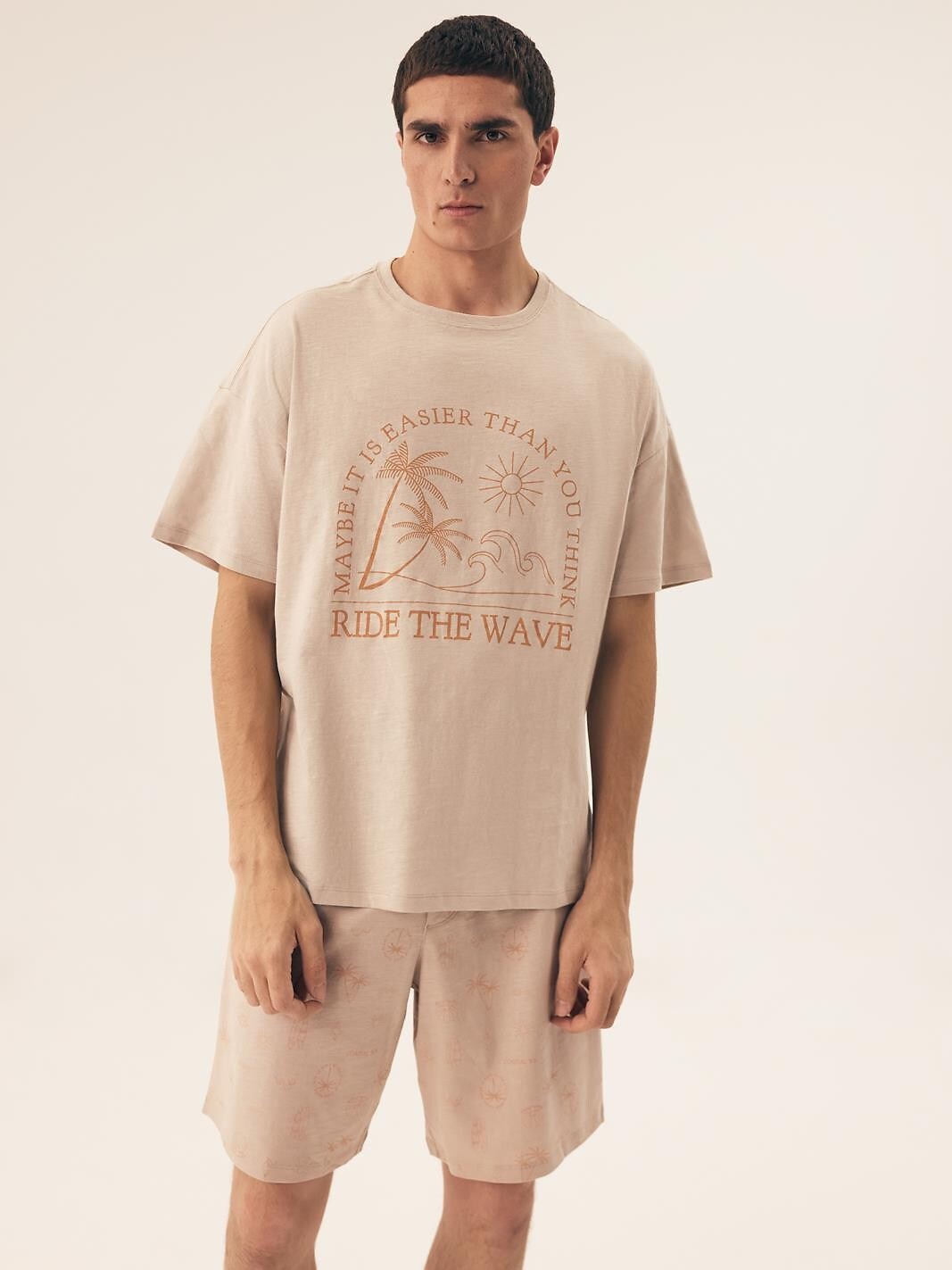 Pigiama estivo da uomo in cotone 100% - core - sand