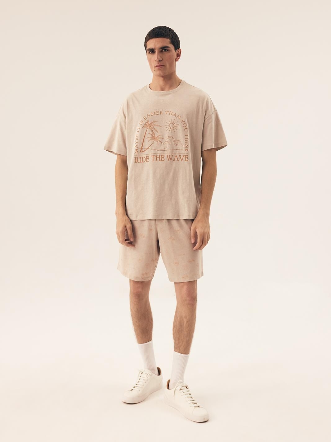 Pigiama estivo da uomo in cotone 100% - core - sand