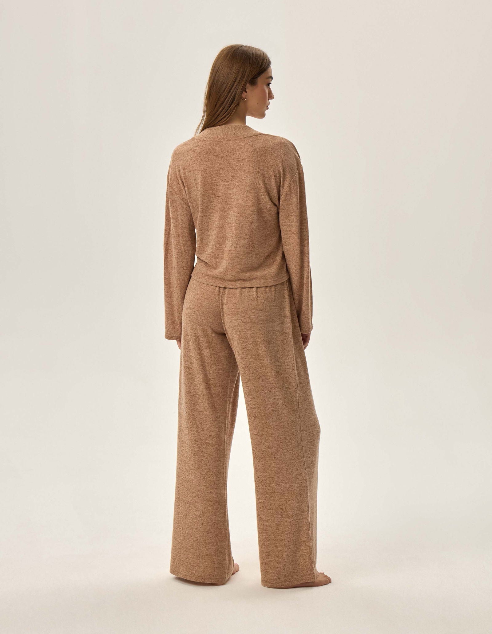 Pigiama homewear da donna in tessuto mélange fudge beige