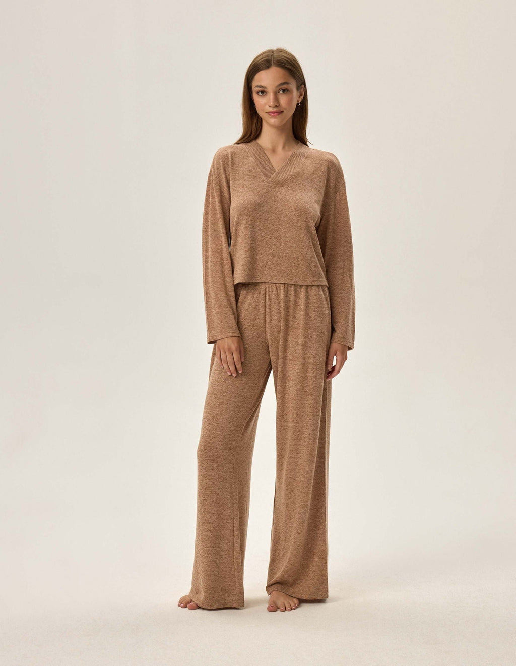 Pigiama homewear da donna in tessuto mélange fudge beige