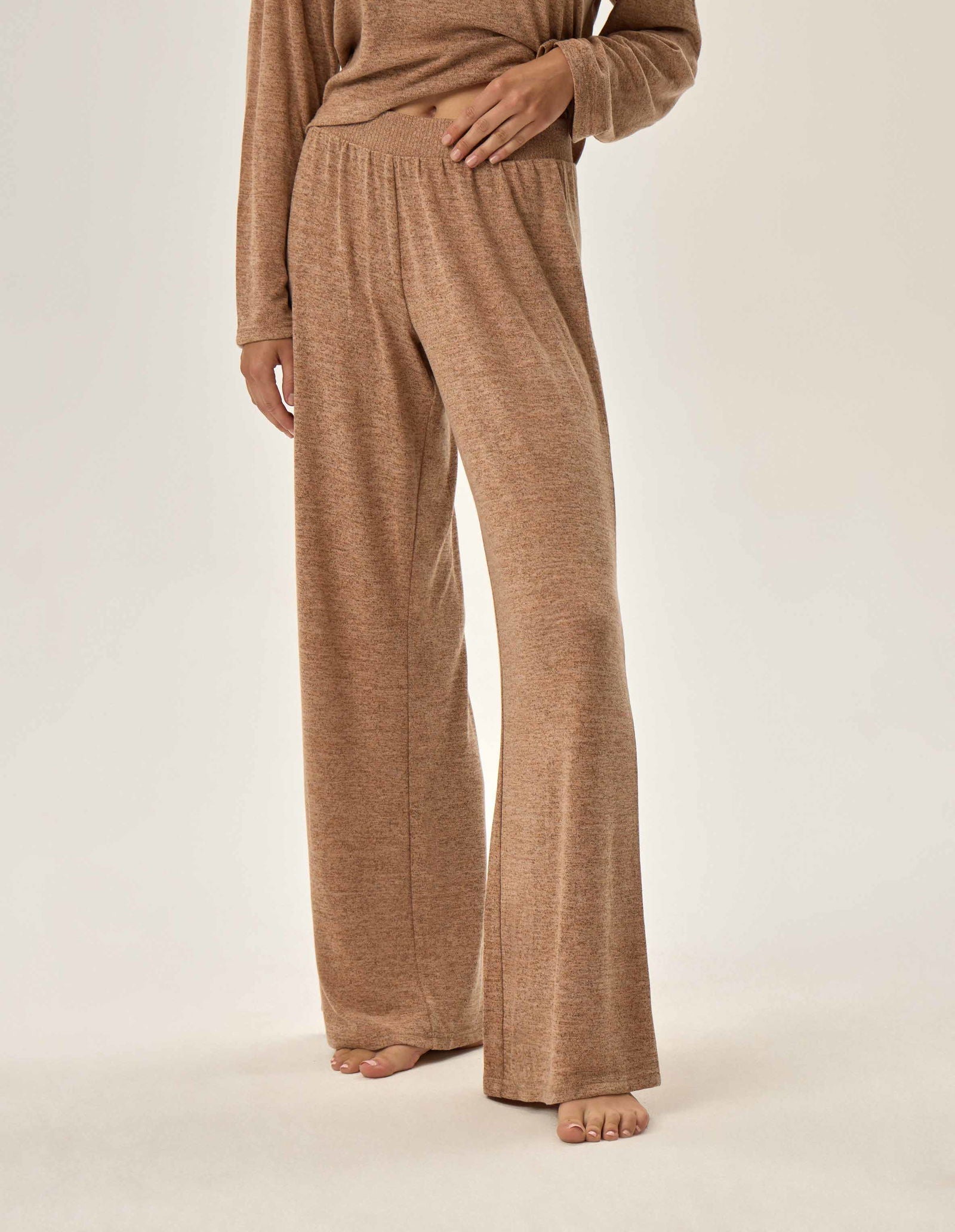 Pigiama homewear da donna in tessuto mélange fudge beige