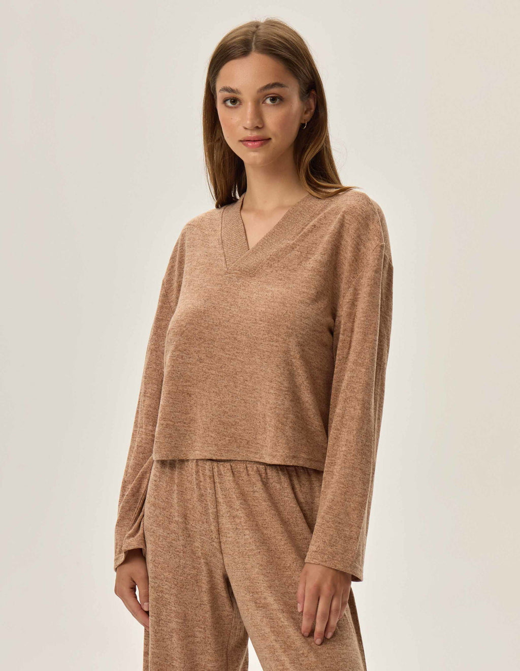 Pigiama homewear da donna in tessuto mélange fudge beige