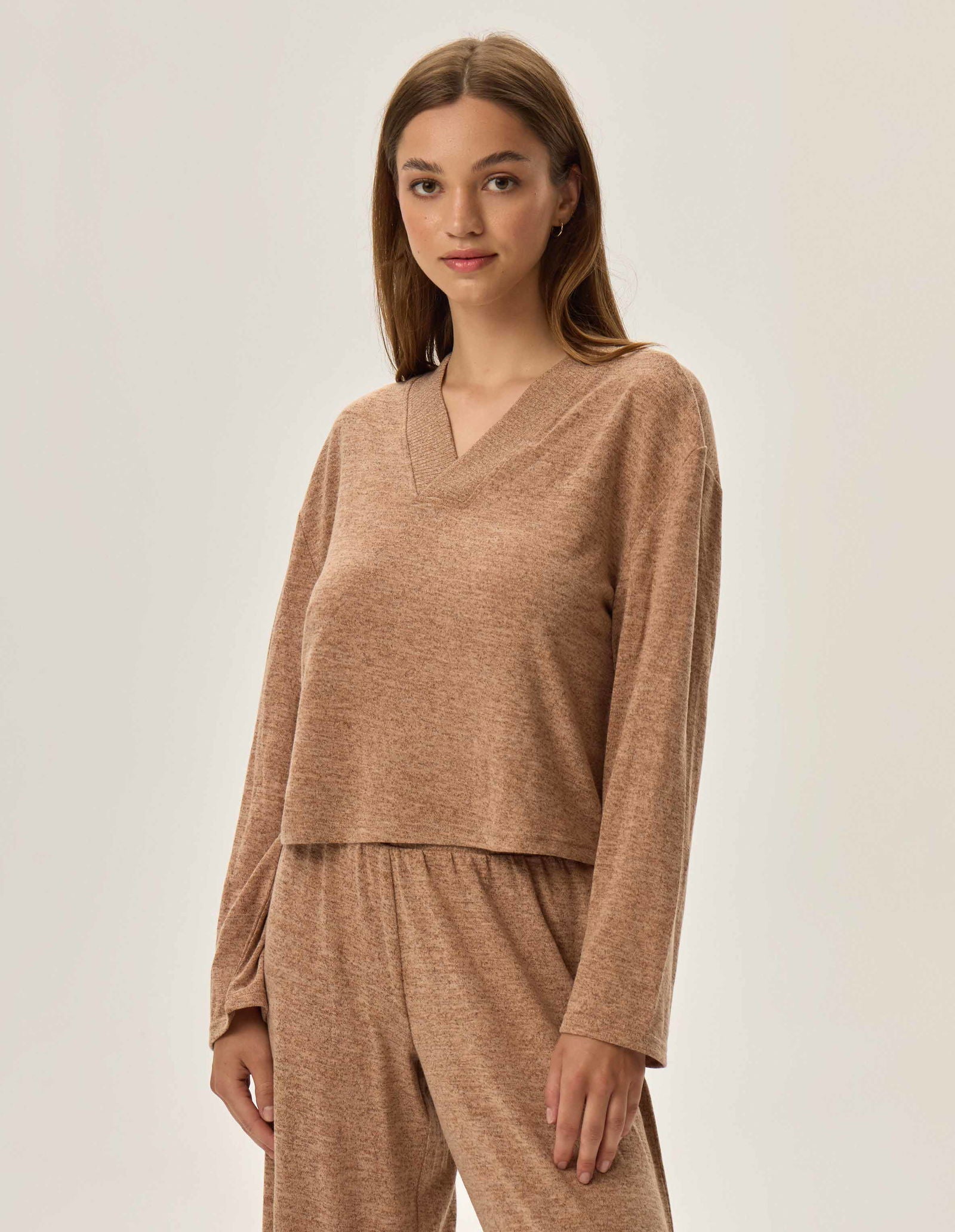 Pigiama homewear da donna in tessuto mélange fudge beige