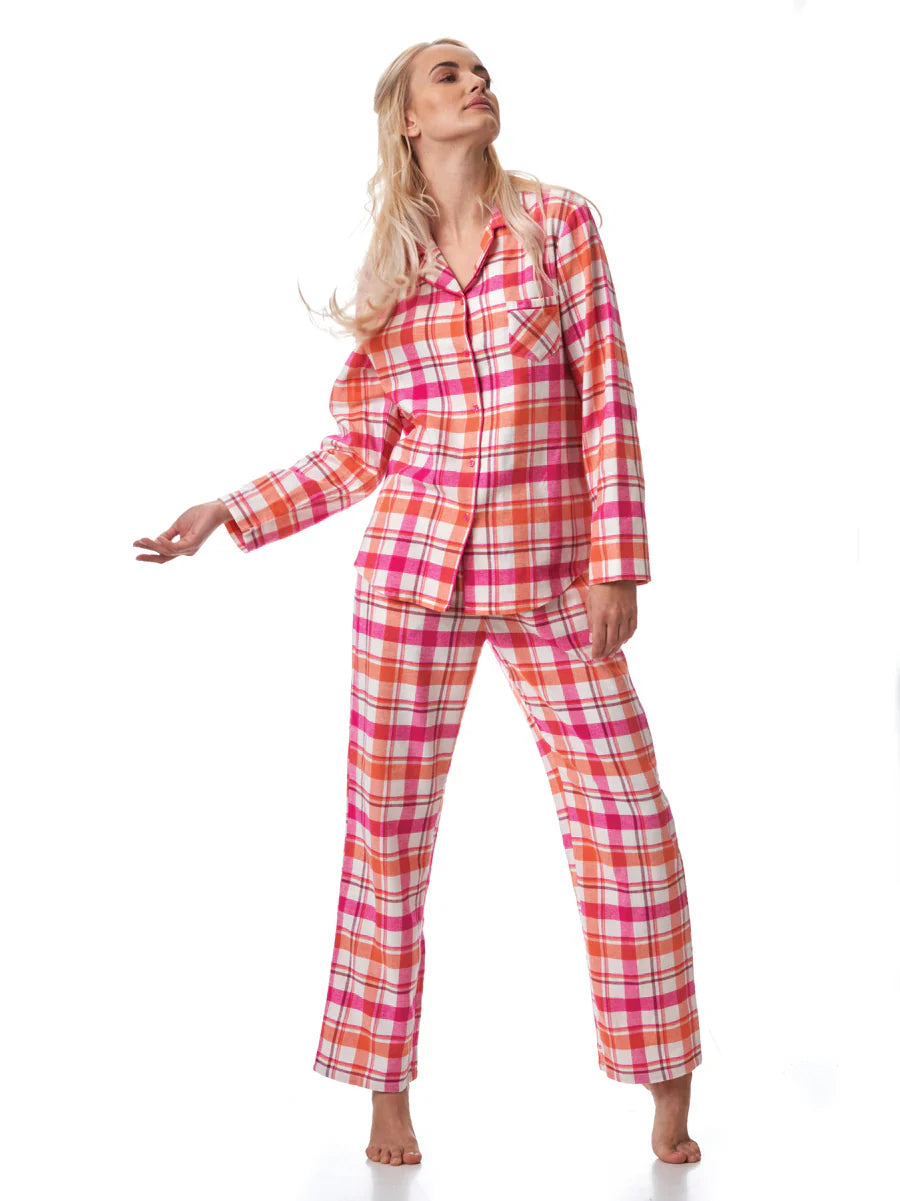 Pigiama lungo classico da donna in flanella di cotone | lns