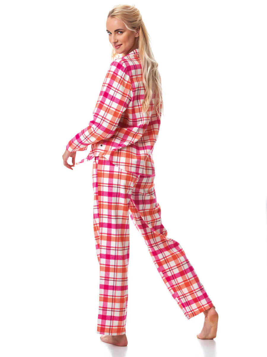 Pigiama lungo classico da donna in flanella di cotone | lns