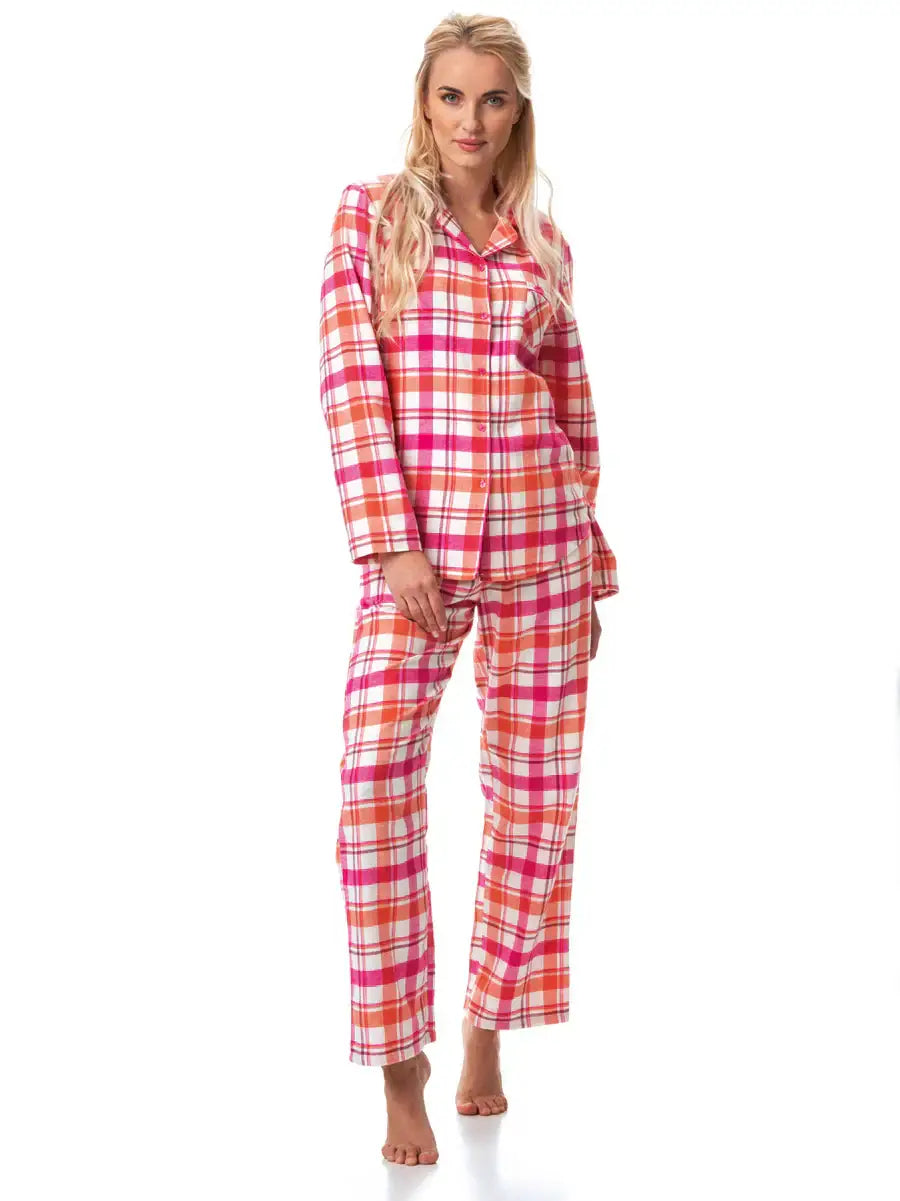 Pigiama lungo classico da donna in flanella di cotone | lns