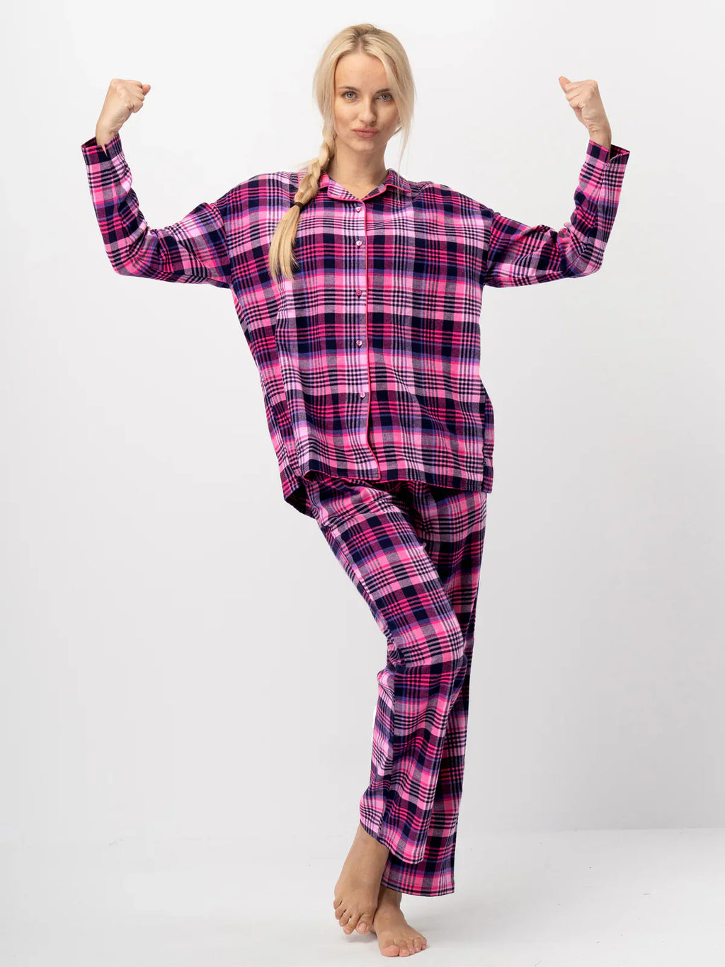 Pigiama lungo da donna in flanella di cotone a quadri | lns