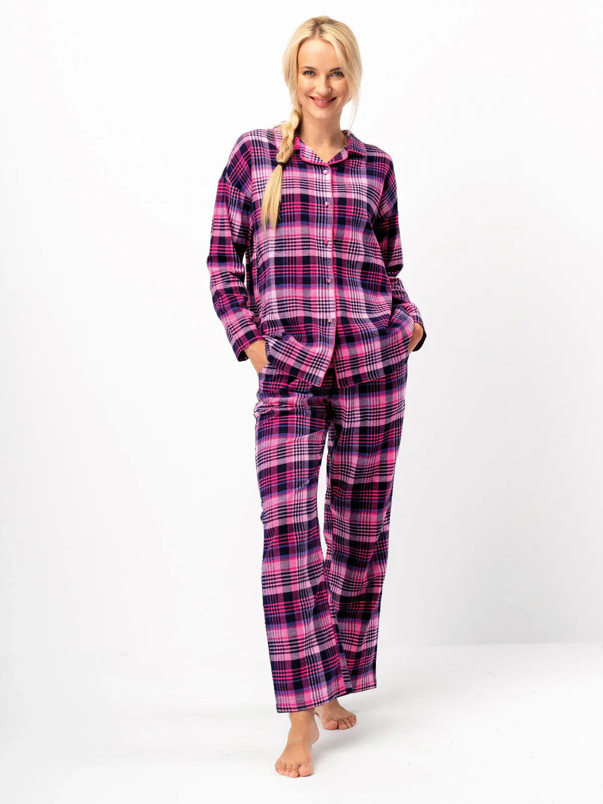 Pigiama lungo da donna in flanella di cotone a quadri | lns