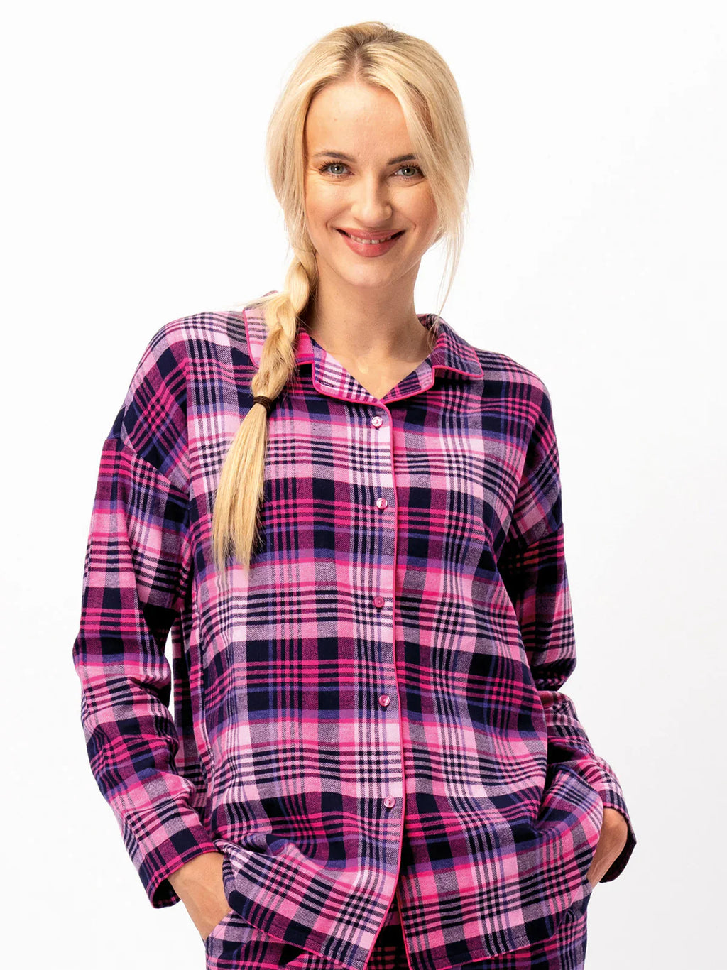 Pigiama lungo da donna in flanella di cotone a quadri | lns