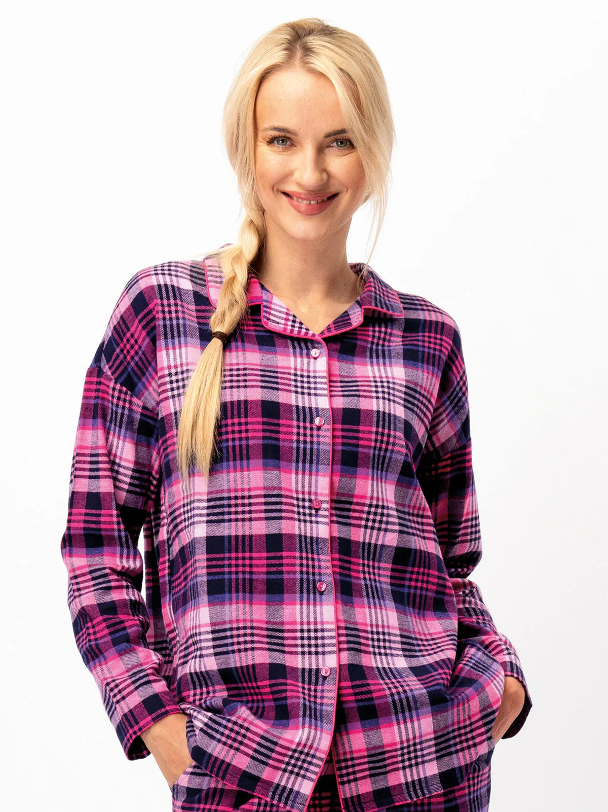 Pigiama lungo da donna in flanella di cotone a quadri | lns