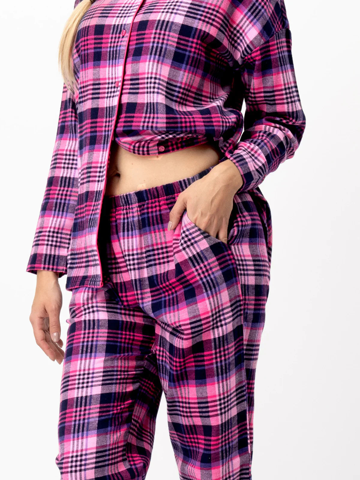 Pigiama lungo da donna in flanella di cotone a quadri | lns