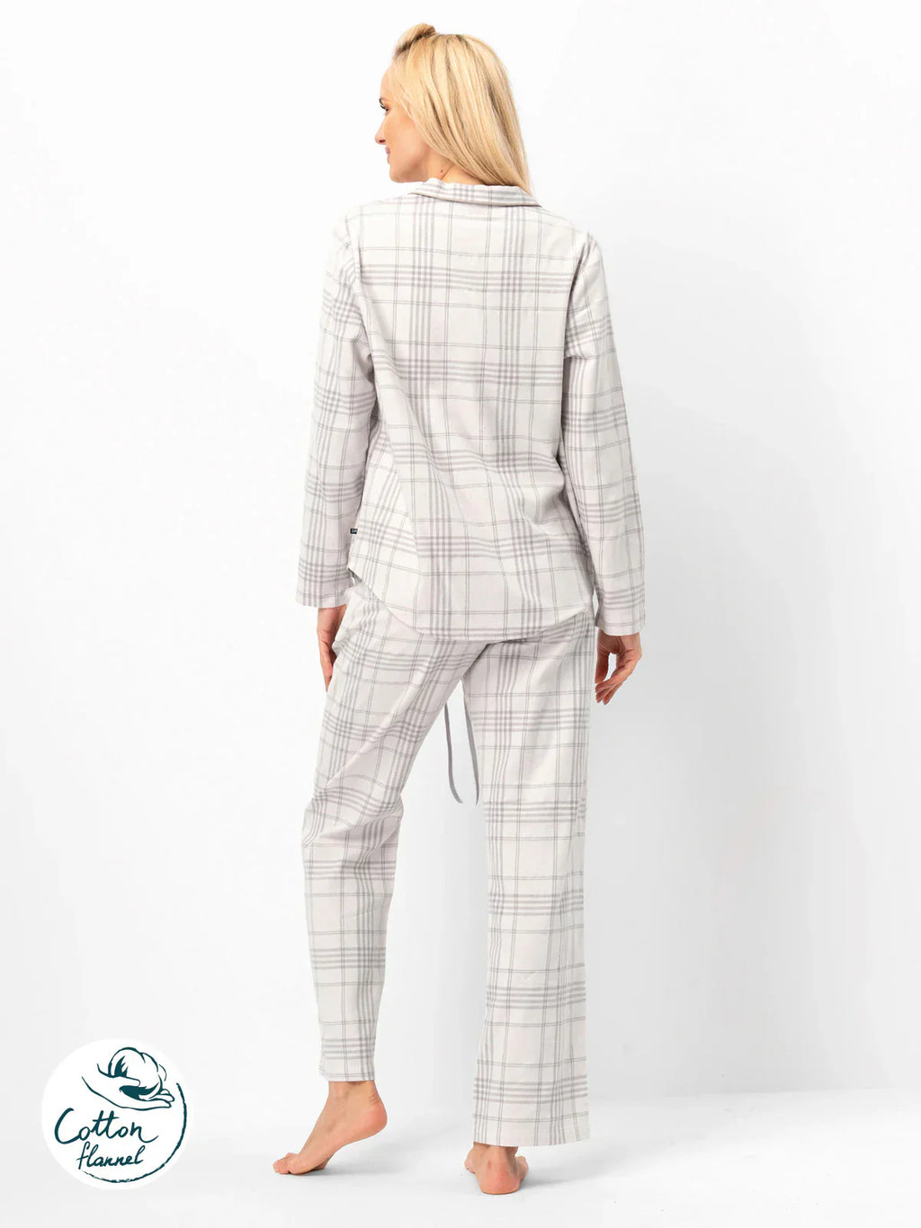 Pigiama lungo da donna in flanella di cotone a quadri