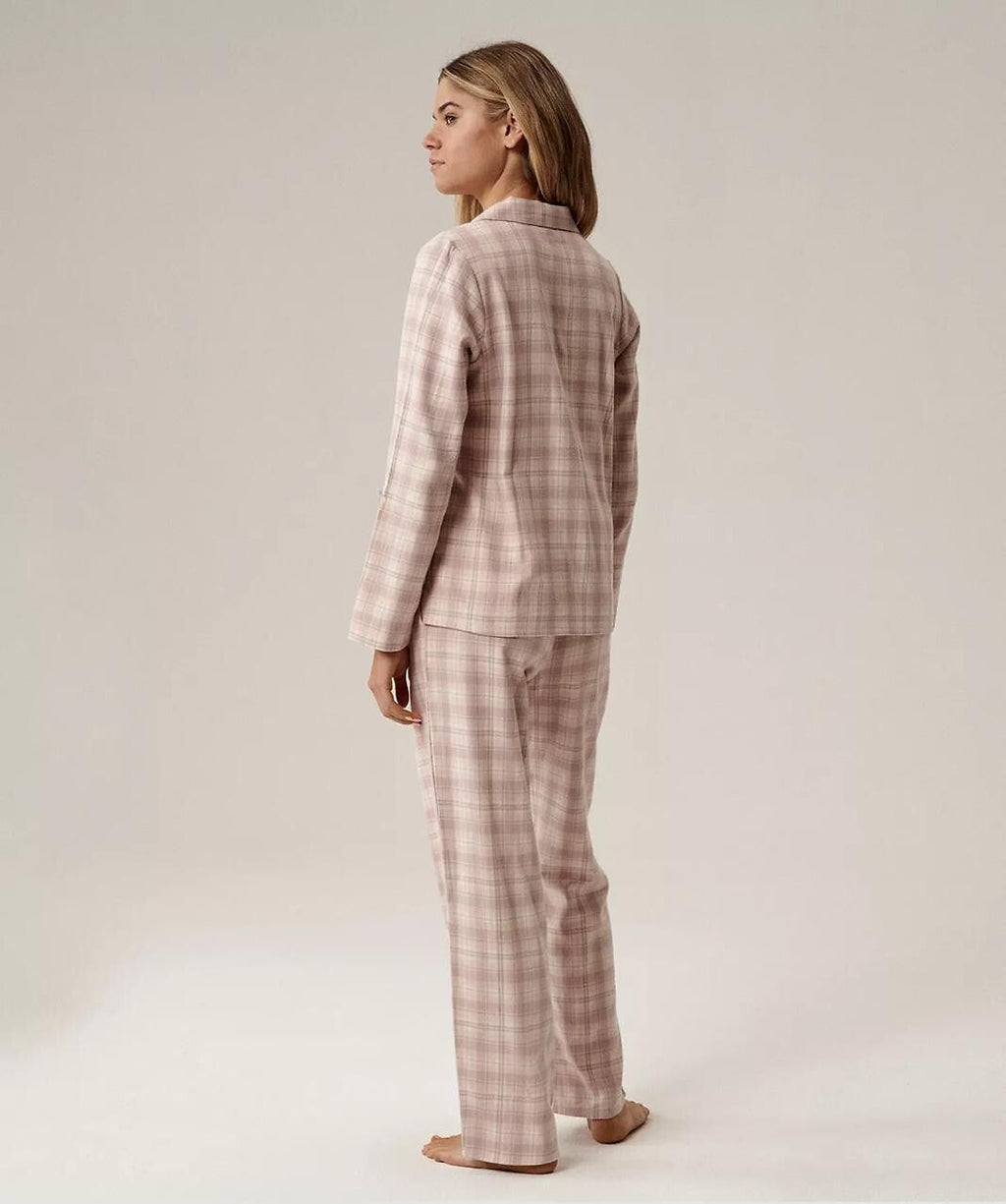 Pigiama lungo da donna in flanella di cotone a quadri