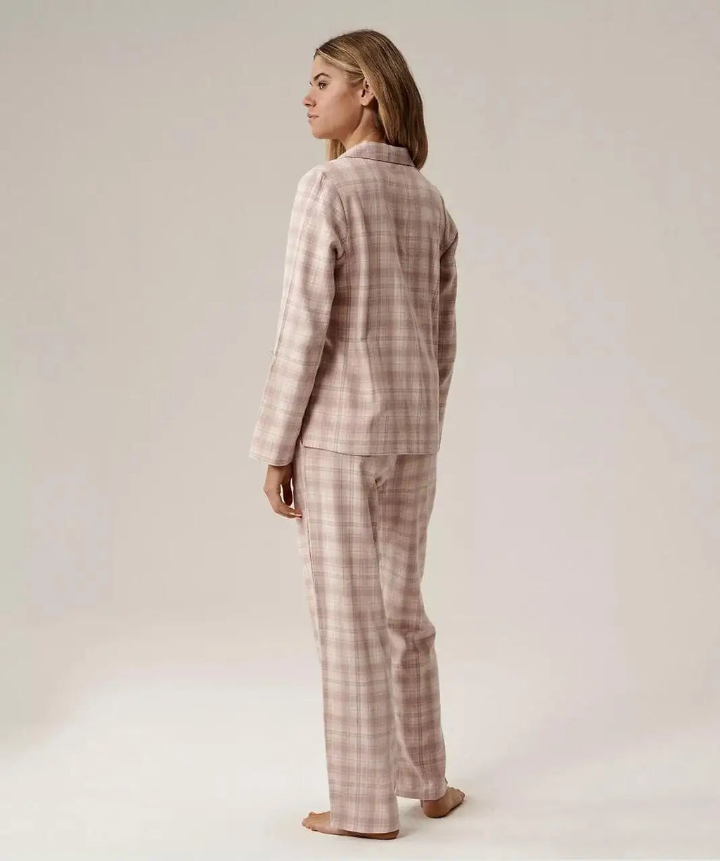 Pigiama lungo da donna in flanella di cotone a quadri