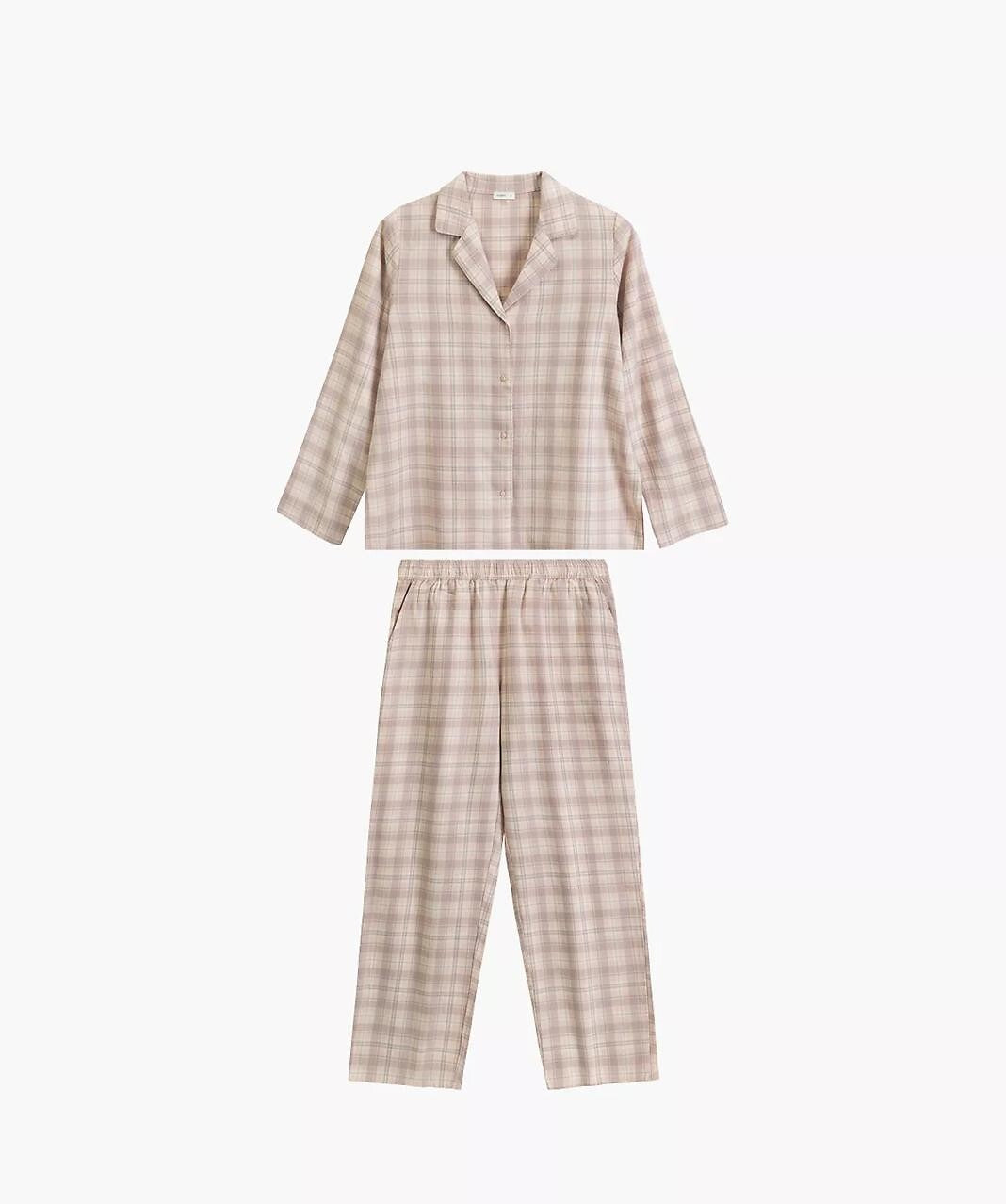 Pigiama lungo da donna in flanella di cotone a quadri