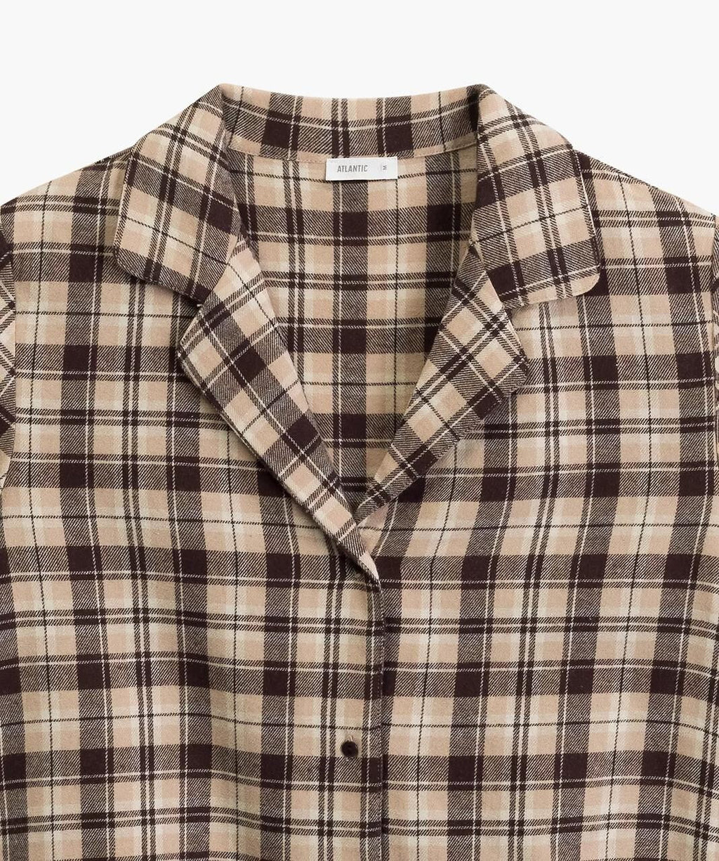 Pigiama lungo da donna in flanella di cotone a quadri