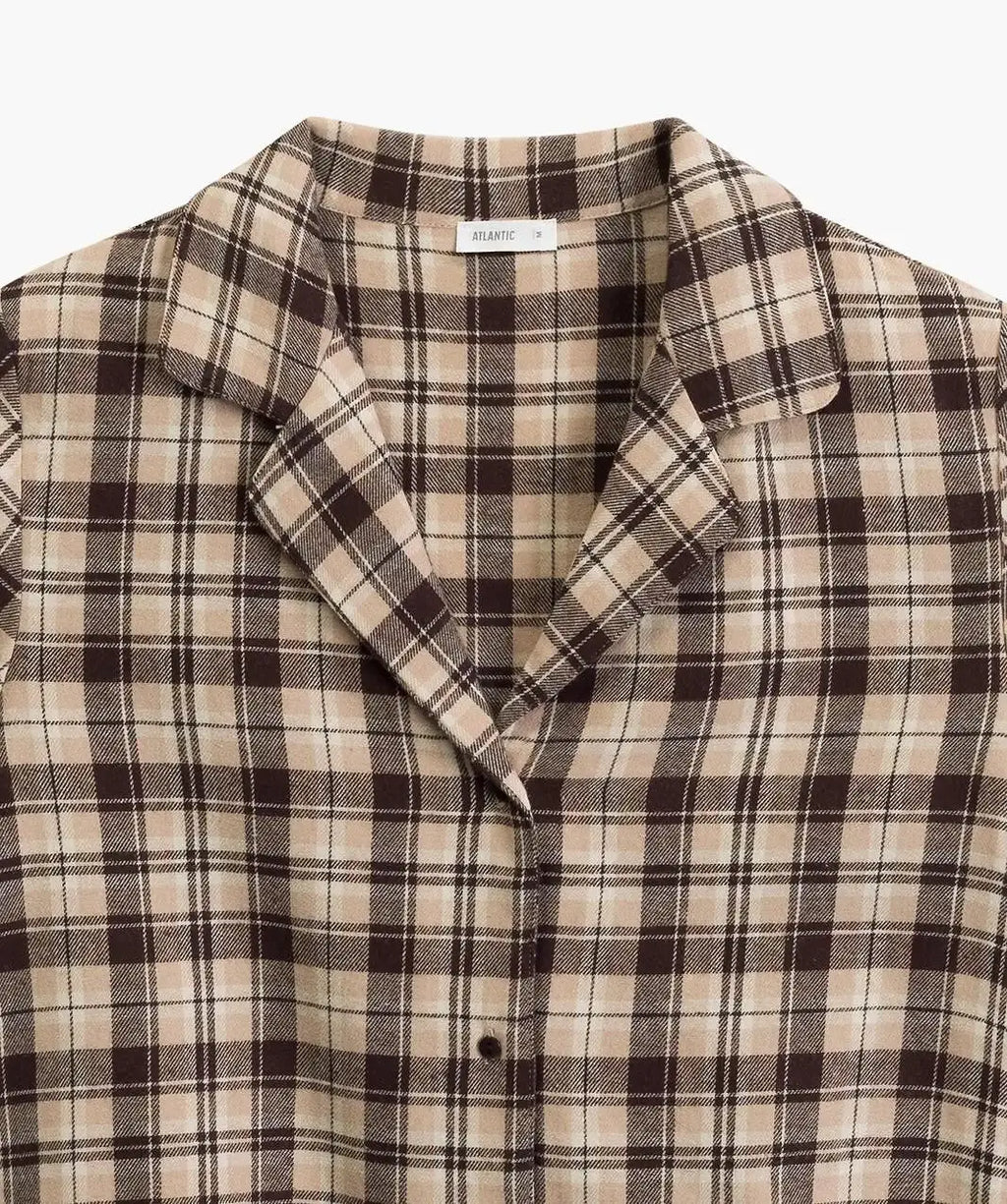 Pigiama lungo da donna in flanella di cotone a quadri