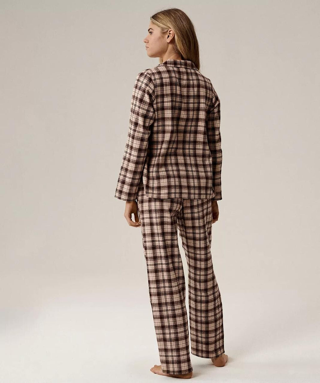 Pigiama lungo da donna in flanella di cotone a quadri