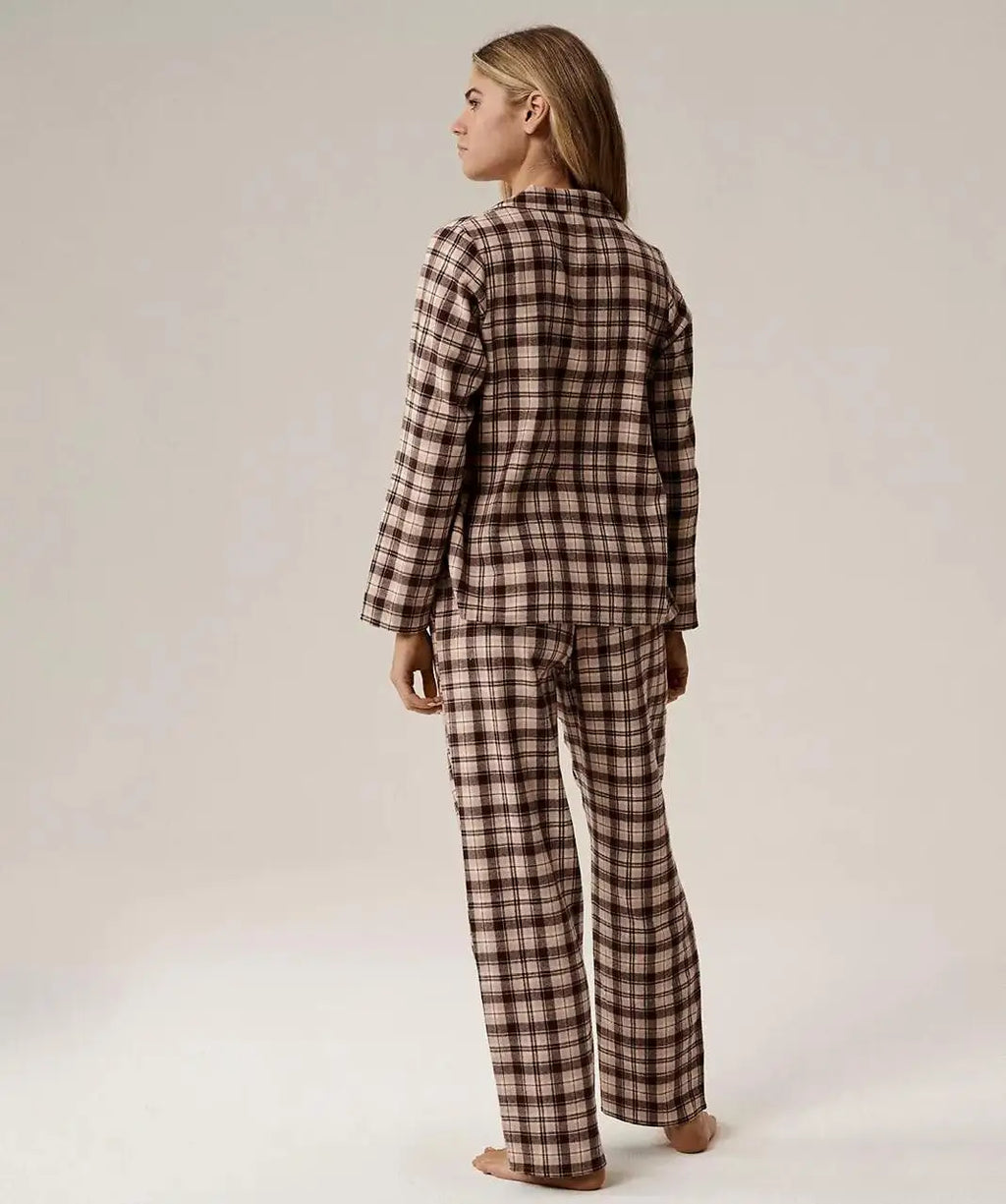 Pigiama lungo da donna in flanella di cotone a quadri