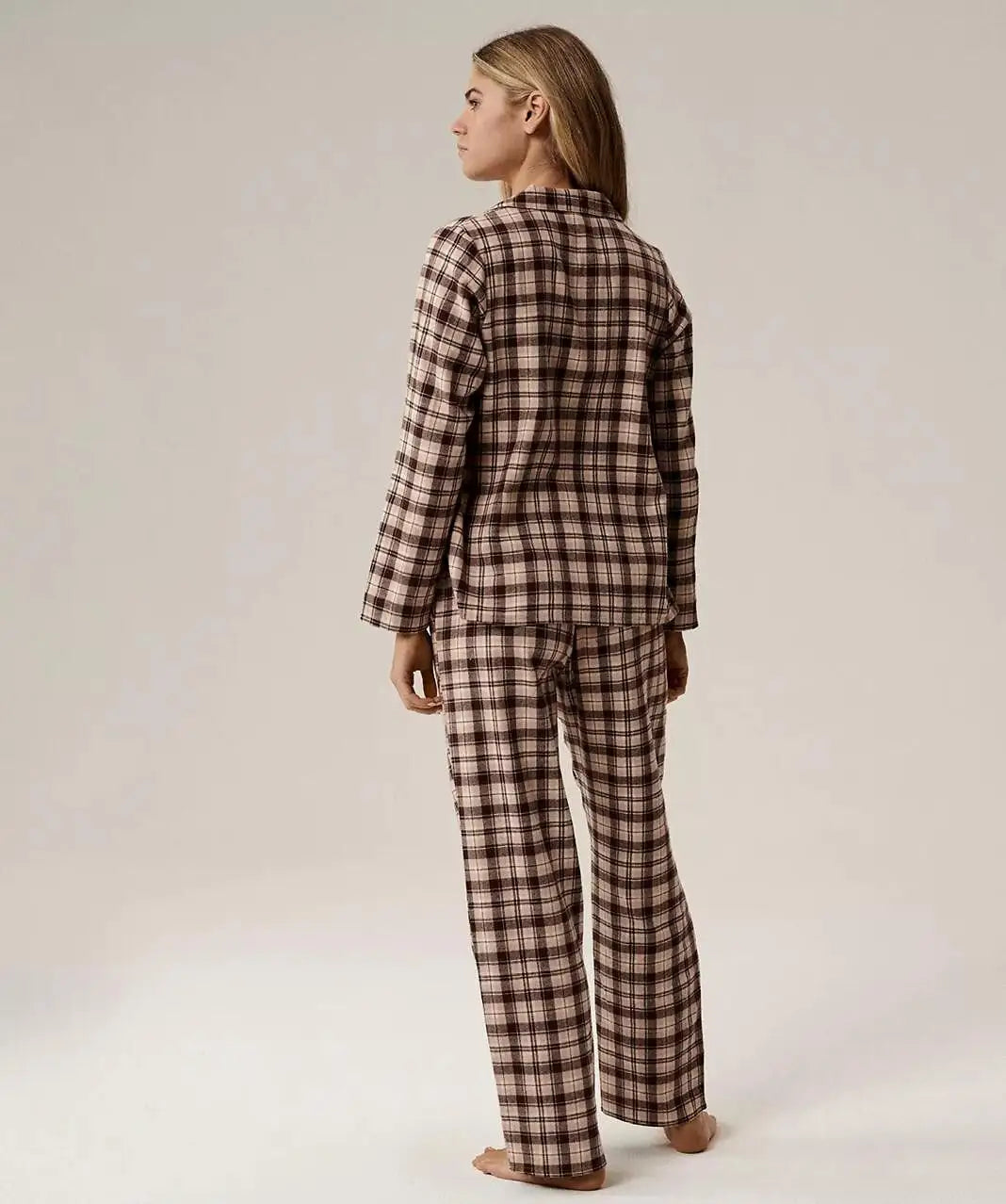 Pigiama lungo da donna in flanella di cotone a quadri