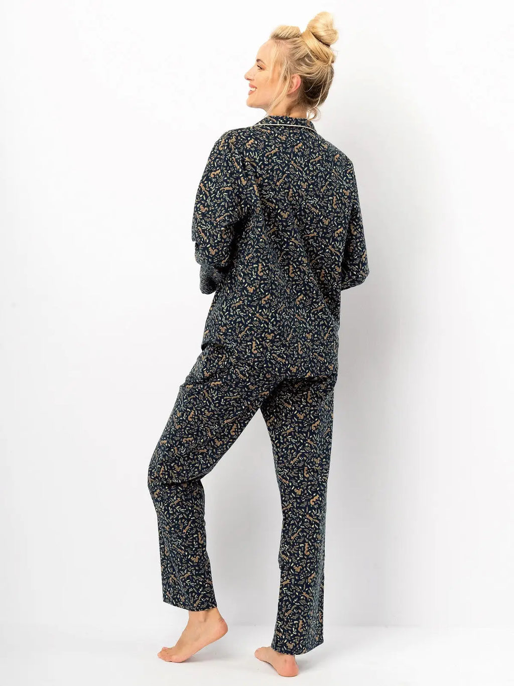 Pigiama lungo da donna in flanella di cotone con stampa