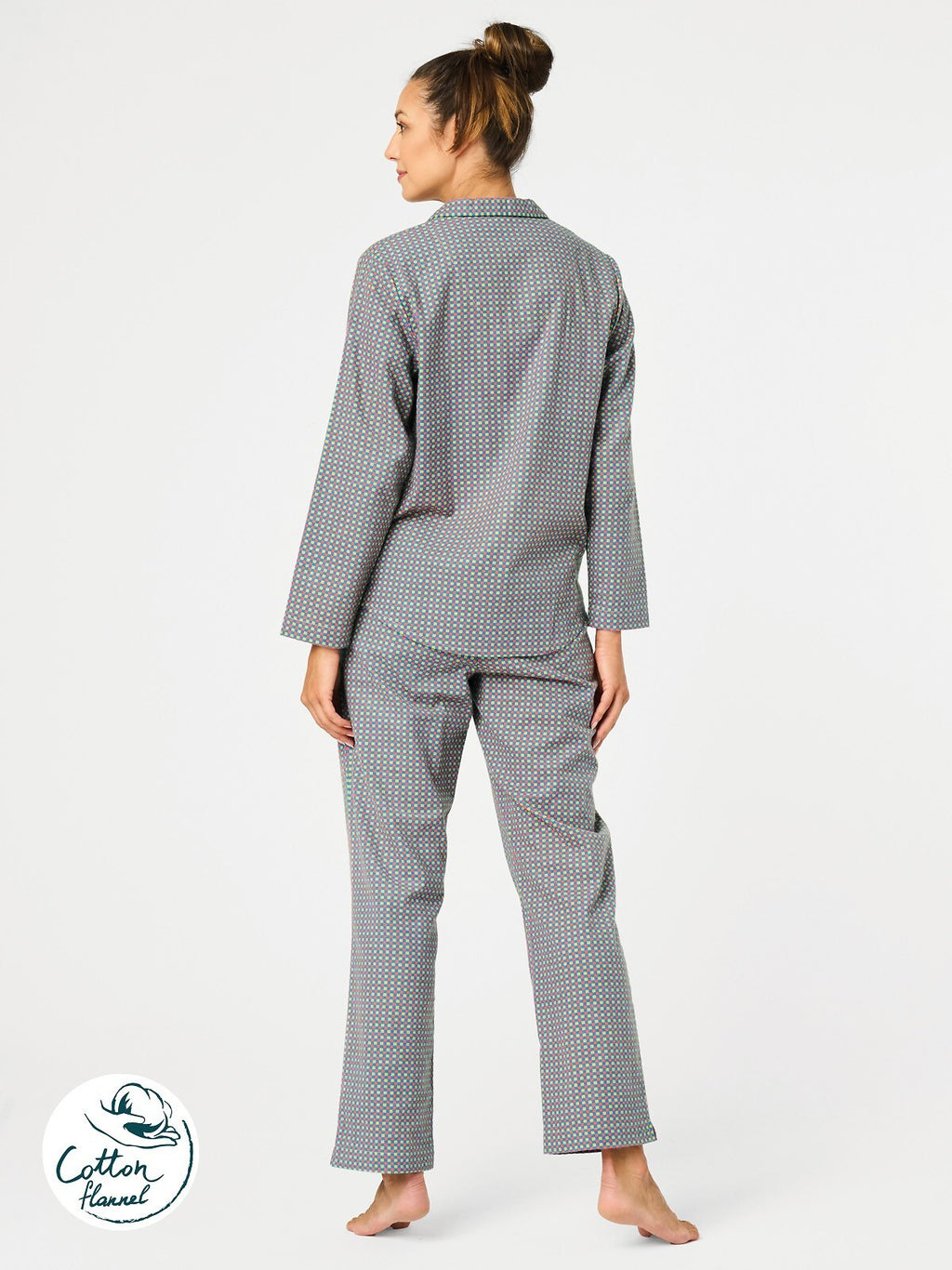 Pigiama lungo da donna in flanella a fantasia quadretti