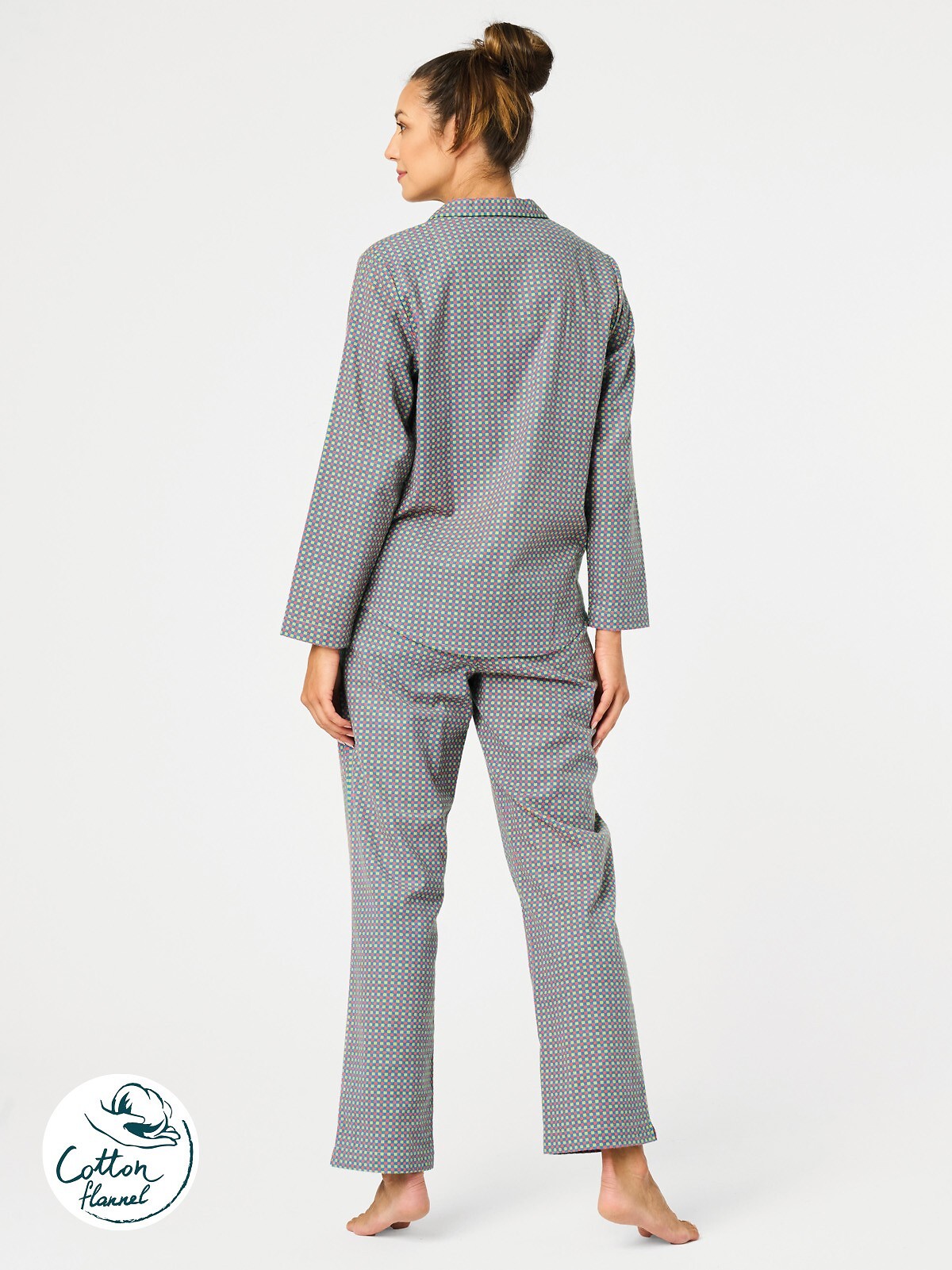 Pigiama lungo da donna in flanella a fantasia quadretti