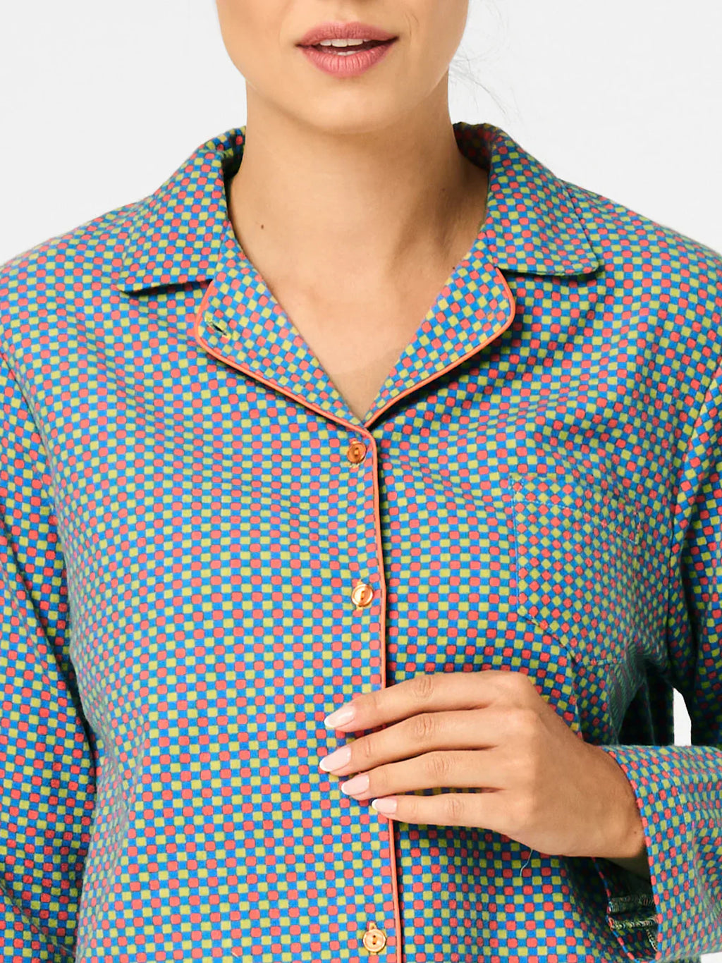 Pigiama lungo da donna in flanella a fantasia quadretti