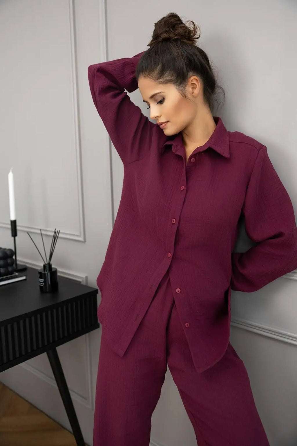 Pigiama lungo da donna in mussola di cotone - colette