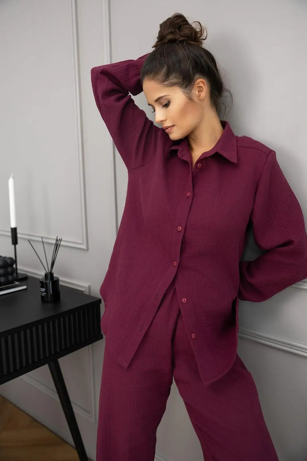 Pigiama lungo da donna in mussola di cotone - colette