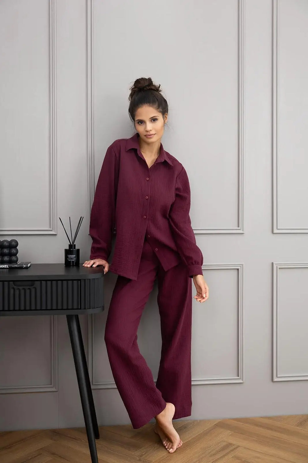 Pigiama lungo da donna in mussola di cotone - colette