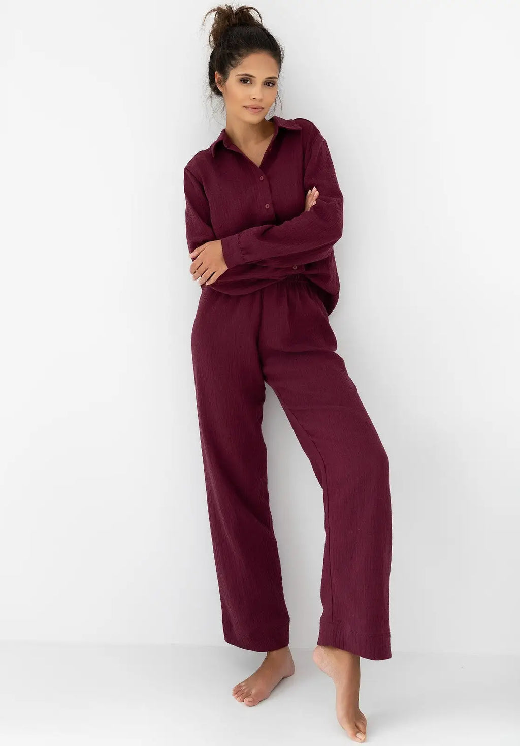 Pigiama lungo da donna in mussola di cotone - colette