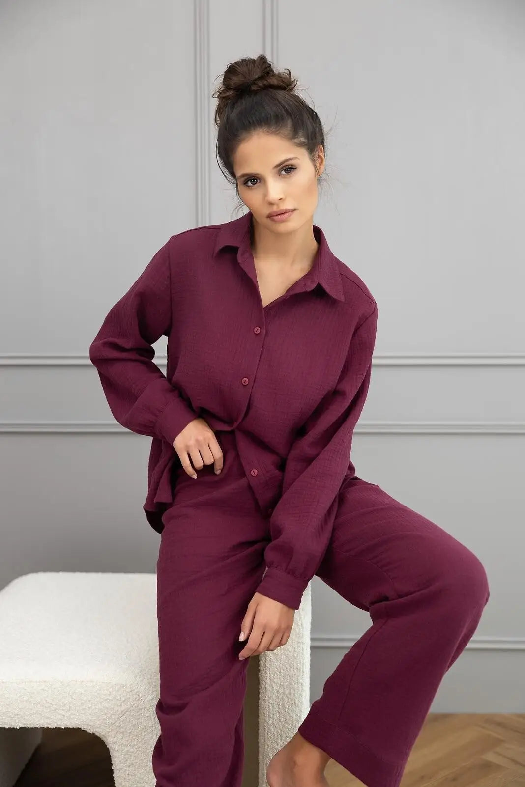 Pigiama lungo da donna in mussola di cotone - colette