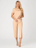 Pigiama in modal beige crema con dettagli etno-chic (ofelia