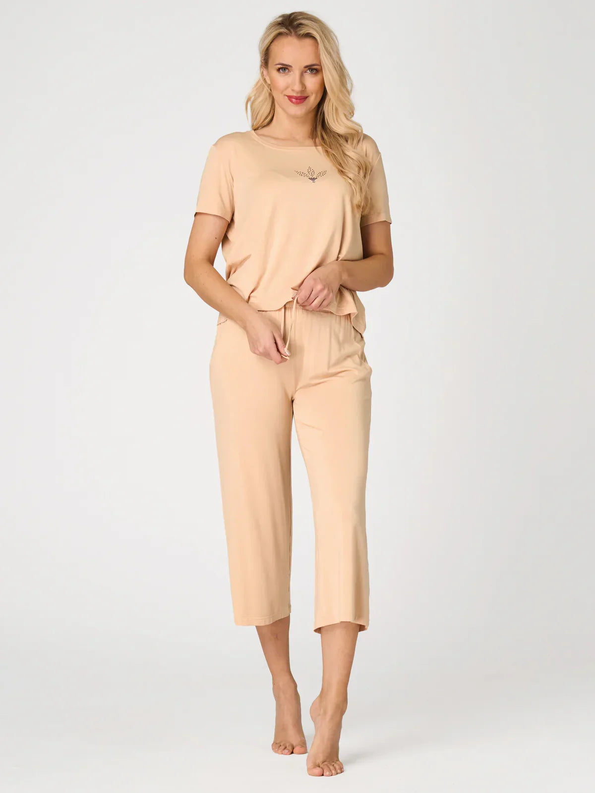 Pigiama in modal beige crema con dettagli etno-chic (ofelia
